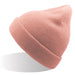 Kid Wind-S Beanie - Recycled Polyester - A pink beanie made from recycled polyester, featuring a classic knitted design and a fold-up brim.