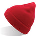 Kid Wind-S Beanie - Recycled Polyester - A red beanie made from recycled polyester, featuring a ribbed cuff and a pointed top.