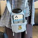 Water Bottle Holder with Strap - A drink bottle holder in light blue with a strap, featuring a pocket for a phone and a logo design.