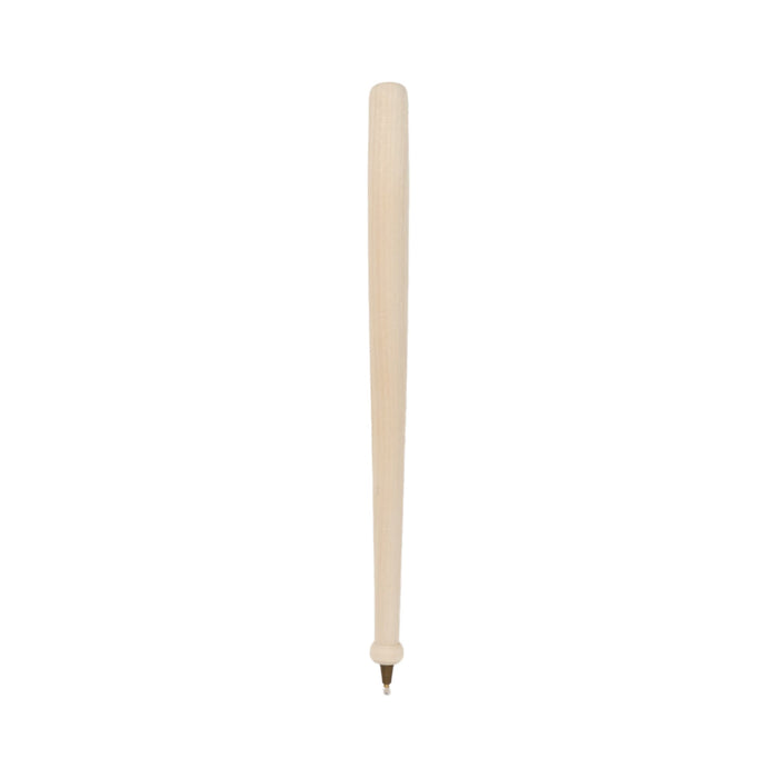 Wooden Baseball Bat Shape Pen - A wooden pen shaped like a baseball bat, featuring a smooth, pale wood finish and a gold ballpoint tip.