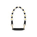 Woven Flower Tumbler Strap - A drink bottle strap featuring a black background with woven white and yellow daisies and gold clips.