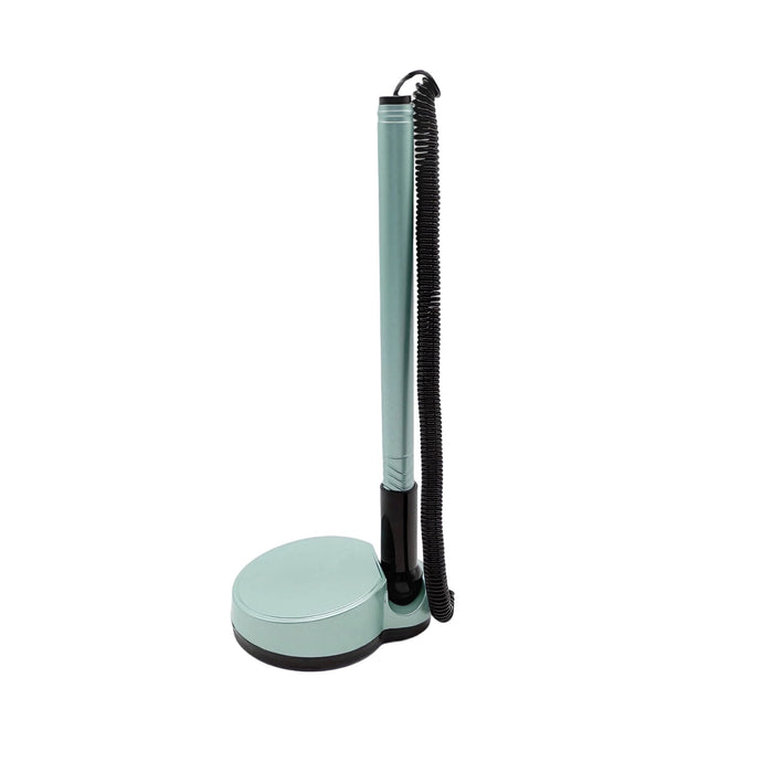 Counter Fixed Signature Pen D - A mint green fixed signature pen with a coiled cord and a wide black base, featuring a logo.