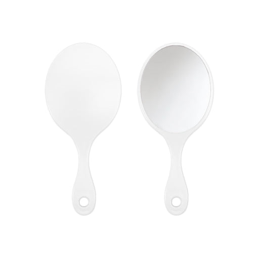 Chic Princess-Style Handheld Makeup Mirror - A handheld makeup mirror with a sleek white design, featuring a smooth, oval shape and a comfortable handle.
