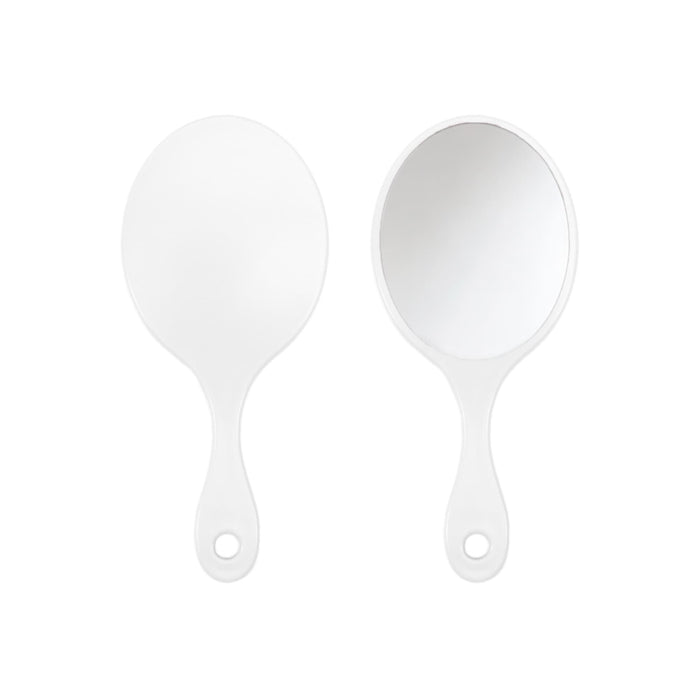 Chic Princess-Style Handheld Makeup Mirror - A handheld makeup mirror with a sleek white design, featuring a smooth, oval shape and a comfortable handle.