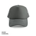 Polymesh Trucker Cap - A charcoal Polymesh Trucker Cap with a solid front and mesh back, featuring a logo.