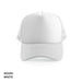 Polymesh Trucker Cap - A white Polymesh trucker cap featuring a solid front and mesh sides, including a logo on the front.