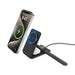 Sherry 15W Foldable 3-in-1 Magnetic Wireless Charger - A magnetic wireless charger in black, with a smartphone and earphones docked, featuring a brand logo.