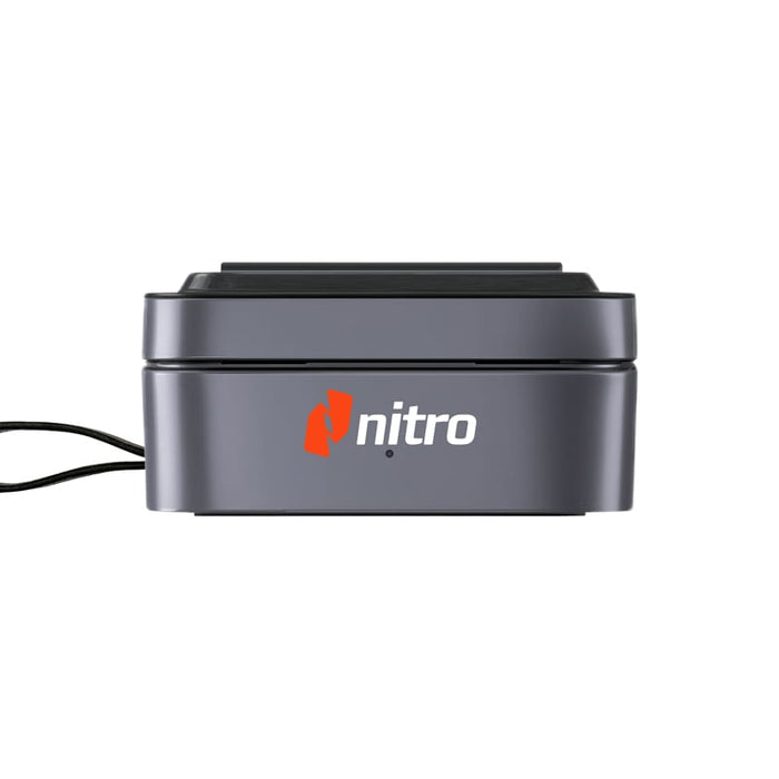 Everest 3-in-1 15W Magnetic Wireless Charging Station - A grey charging station with a logo, featuring a vertical design and a cable attachment.