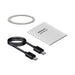 Everest 3-in-1 15W Magnetic Wireless Charging Station - A power bank with a metallic ring, a user manual, and a black USB-C charging cable.