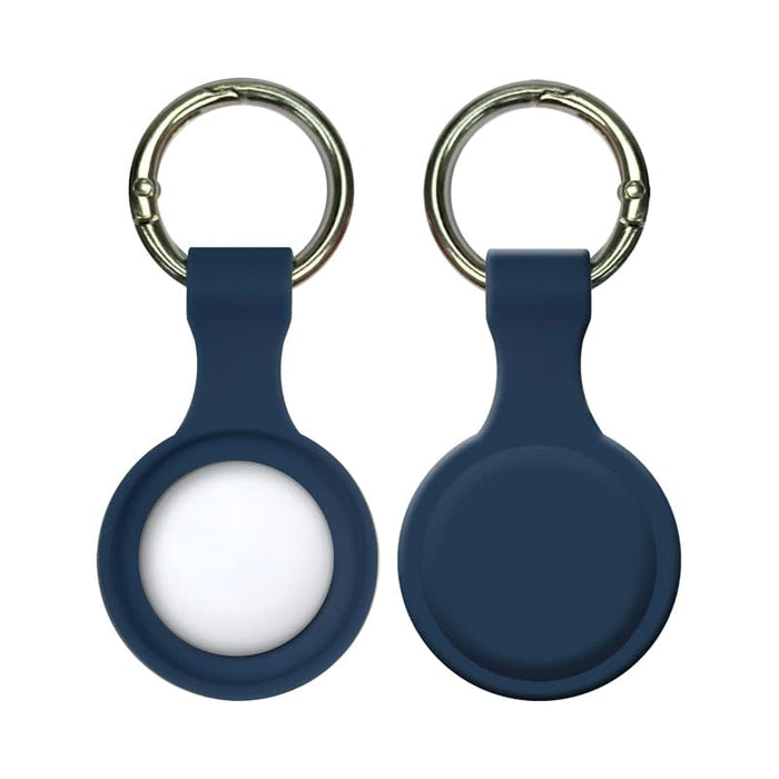 Aspen Silicone Airtag Case - A navy silicone Airtag case featuring a smooth surface and a metal keyring for attachment.