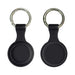Aspen Silicone Airtag Case - A silicone Airtag case in black with a keyring attached, featuring a smooth, round design.