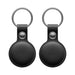MiTag Duo Global Tracking Tag with PU Case (stock) - A black tracking tag with a keyring attachment, featuring a smooth circular design and a branding logo.
