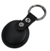 MiTag Duo Global Tracking Tag with PU Case (stock) - A black tracking tag with a keyring attached, featuring a leather case and metal snap.