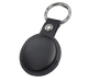 MiTag Duo Global Tracking Tag with PU Case (stock) - A black tracking tag with a leather-like case and metal keyring attachment.