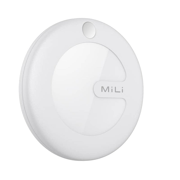 MiTag Duo Global Tracking Tag with PU Case (stock) - A white MiTag Duo Global Tracking Tag, circular in shape, with a glossy surface and a logo.