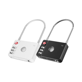 MiLock Duo Tag Luggage Lock - A white and black MiLock Duo Tag Luggage Lock with a flexible metal shackle and numeric combination dials.