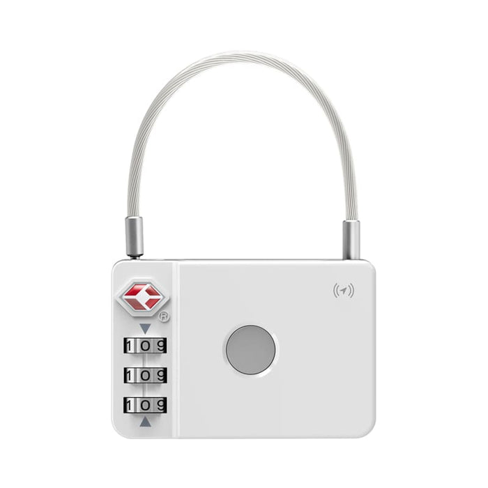 MiLock Duo Tag Luggage Lock - A silver luggage lock with a combination dial and a cable loop, featuring a small logo.