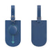 MiTag Duo Tracker Luggage Tag - A blue luggage tag featuring a circular attachment and a textured design, with a pocket on one side.
