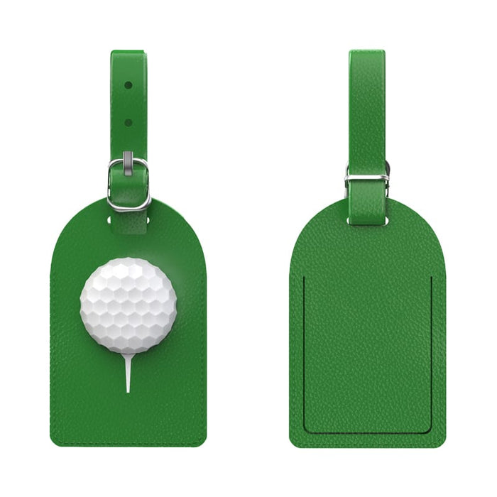 MiTag Duo Tracker Luggage Tag - A green luggage tag featuring a white golf ball design on one side and a blank surface on the other.