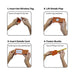 MiTag Duo Tracker Luggage Tag - A set of four images illustrating the steps to use the orange MiTag Duo Luggage Tag, showing hands performing each action.