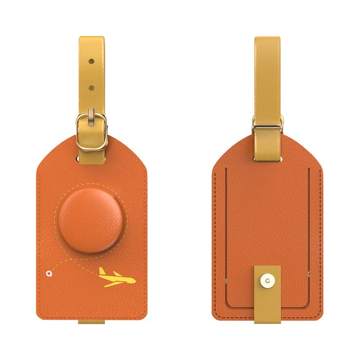 MiTag Duo Tracker Luggage Tag - An orange luggage tag with a circular feature and a yellow strap, offering a stylish travel accessory.