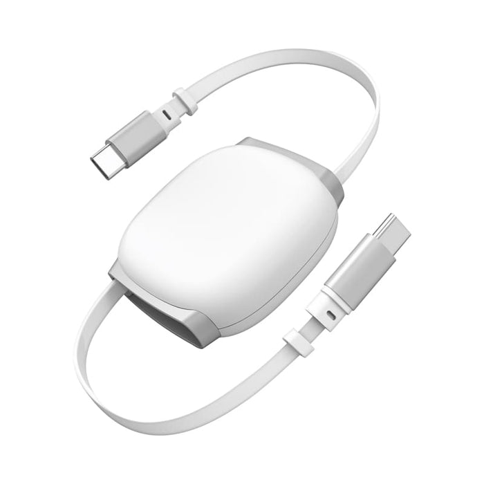 Paulo 100W Retractable Charging Data Cable - A white retractable charging data cable with USB-C connectors on both ends, featuring a sleek design and minimalistic branding.