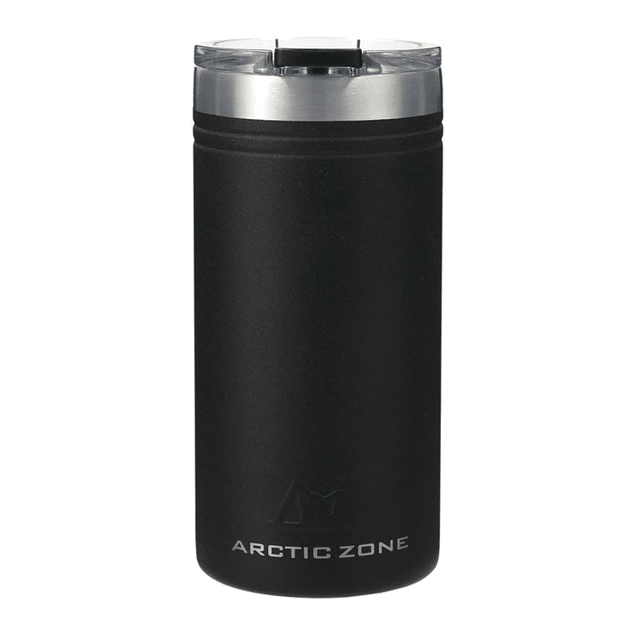Arctic Zone Titan Thermal HP Slim Cooler 350ml - A drink bottle in matte black with a stainless steel lid, featuring a logo on the front.