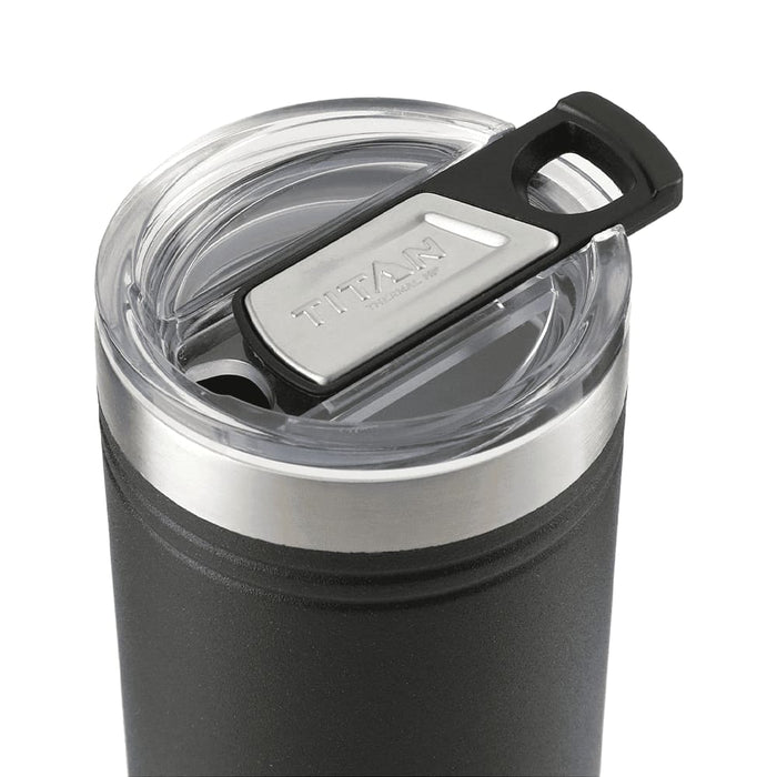 Arctic Zone Titan Thermal HP Slim Cooler 350ml - A drink bottle in black with a clear lid and a silver metal accent, featuring a logo on the lid.