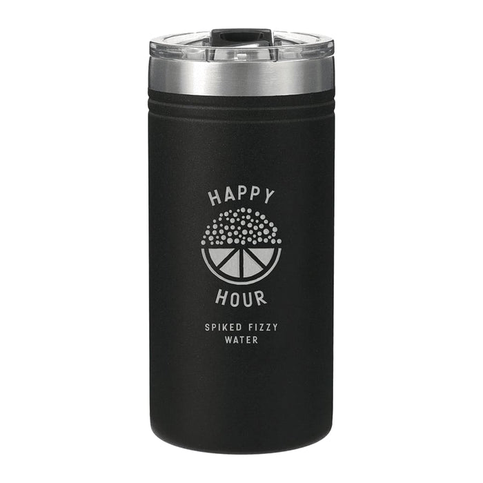 Arctic Zone Titan Thermal HP Slim Cooler 350ml - A drink bottle in matte black with a clear lid, featuring a logo and designed for beverage insulation.