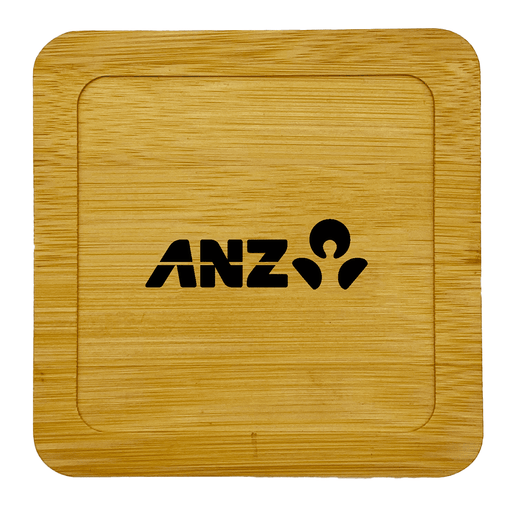 Aroma Coffee Coasters - A bamboo coaster featuring a square design and a logo embossed in black.