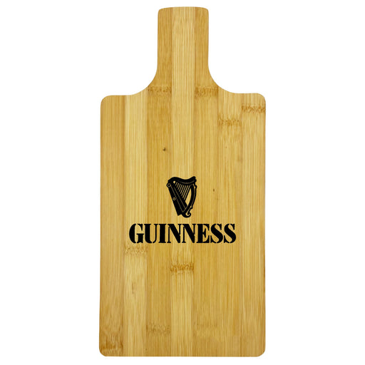 Ozi Bamboo Paddle Board - A bamboo chopping board with a handle and a logo design featuring a harp element in black.