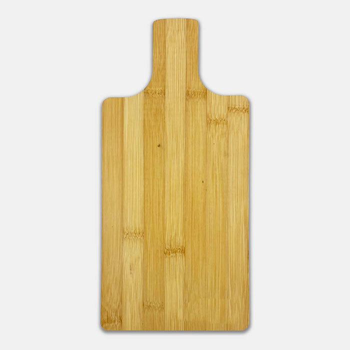 Ozi Bamboo Paddle Board - A bamboo chopping board in a natural finish with a handle at the top and a flat surface.
