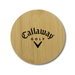 Round Bamboo Coaster - A round bamboo coaster featuring a branded logo in black against a natural bamboo background.