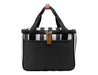Ascot Picnic Cooler, Black - A black and white striped cooler bag with a front pocket and sturdy handles. It features a zip closure and a logo.