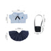 Plush Doll Uniform Set (15–17cm Doll) - A plush doll uniform set featuring a light blue shirt, navy skirt, and a black bag, with various dimensions listed.