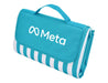 Ascot Picnic Rug, Aqua Blue -Extra Large - A picnic rug in aqua blue with white stripes, featuring a logo on the front and a carry handle.