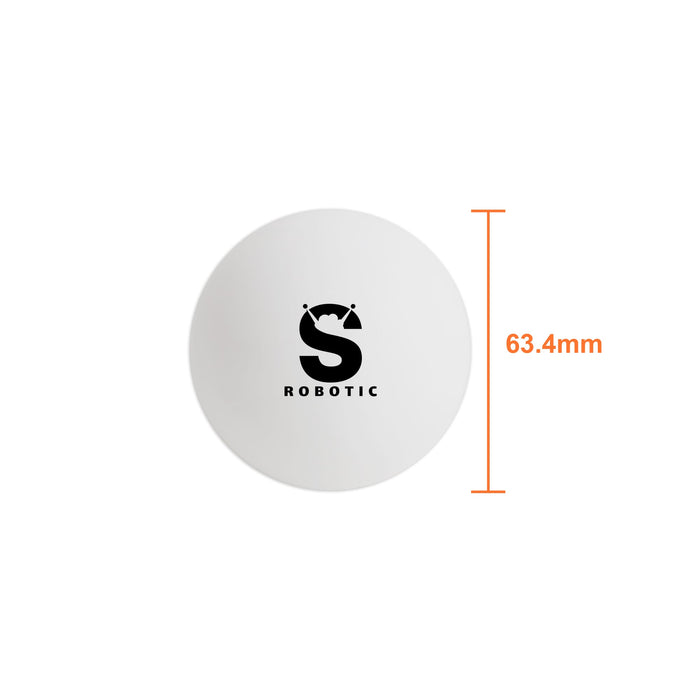 Lacrosse Ball - A white lacrosse ball with a logo, measuring 63.4mm in diameter, displayed against a plain background.