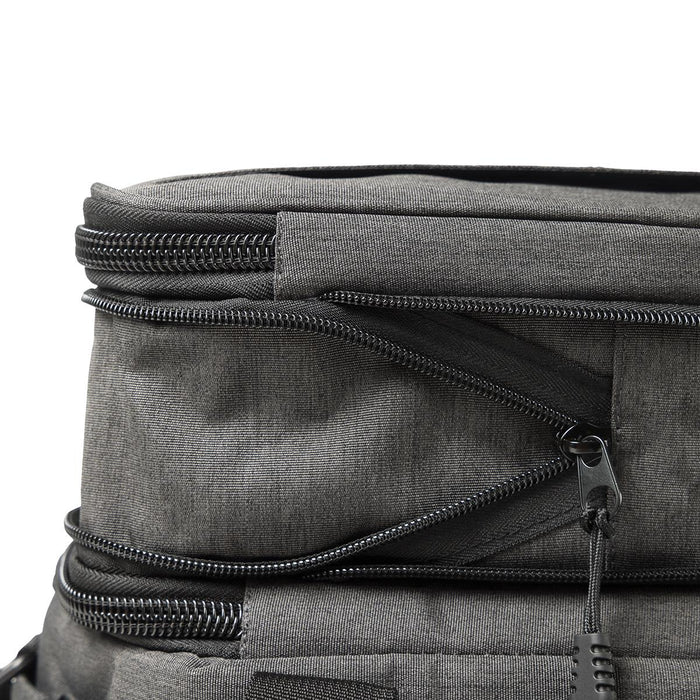 Super Duty 20 - Expanding Cooler - A grey expanding cooler with zippers and compartments for storage. Features a sleek, modern design.