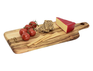 Lawson Serving Board Large - A large wooden serving board with a natural finish, featuring cherry tomatoes, cheese, and crackers.