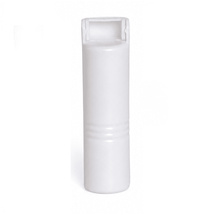 Stick n Roll Lint Remover - A white lint remover with a cylindrical shape and an integrated roller mechanism. The product has a logo on its surface.