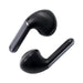 Aria True Wireless Earbuds - Black true wireless earbuds with a sleek design and a shiny finish, featuring a logo on the side.
