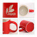 Laser Engraving Ceramic Mug - A red ceramic mug with a glossy finish, featuring a handle and an inner cream colour, along with a logo.