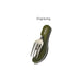 Camping Cutlery - A green camping cutlery set featuring a stainless steel fork with a compact design. Includes branding.
