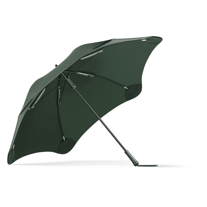 BLUNT Exec Umbrella - A dark green umbrella with a sleek design and a sturdy frame, featuring a logo.