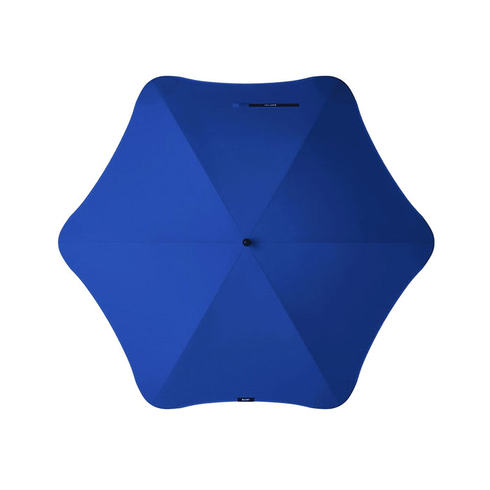 BLUNT Exec Umbrella - A blue umbrella with a rounded shape and a central point, featuring a branding logo.