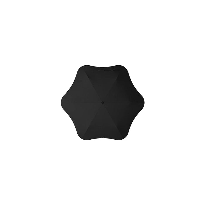 BLUNT Neo Umbrella - A black umbrella with a unique star-shaped design, featuring a central button and a logo on its surface.