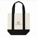 Mini Canvas Tote - A mini canvas tote in cream and black with handles and a logo on the front.