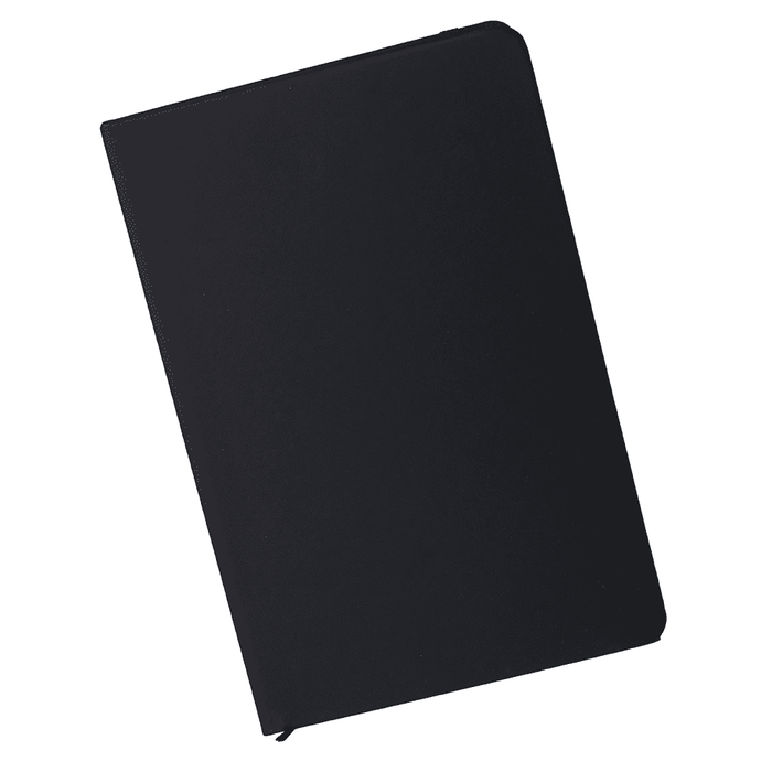 Space A5 Notebook - A black A5 notebook with a smooth cover and a logo on the front.