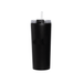 The Connor 600ml Vacuum Tumbler - A drink bottle in sleek black finish with a clear lid and straw, featuring a branding logo.