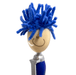 Mop Head Pen with Stylus - A pen with a smiling face, featuring a blue mop-like head made of chenille, and a silver grip.